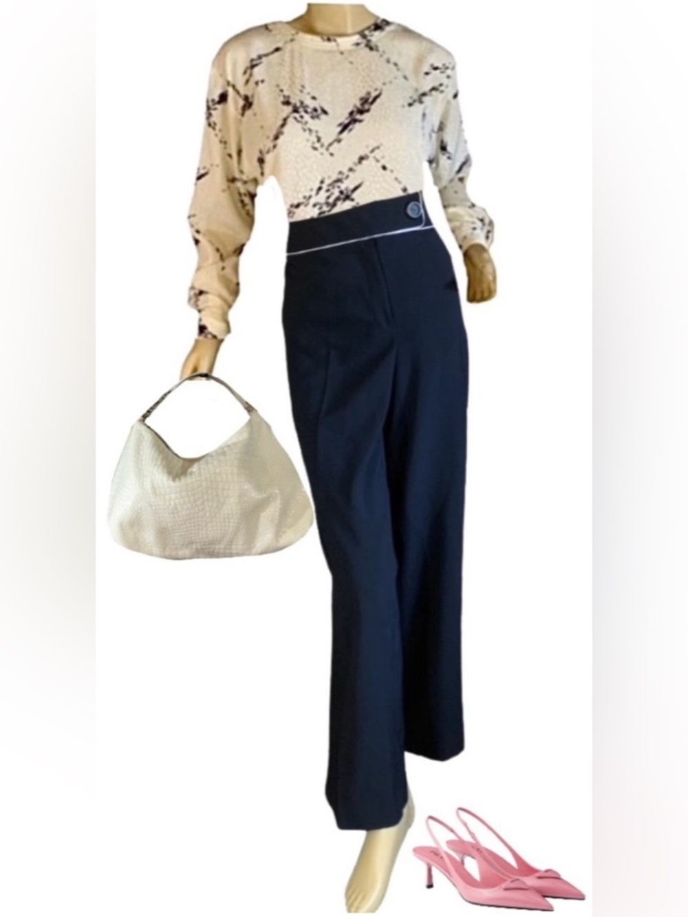 EMILY NAVY BLUE WITH WHITE ACCENTS BOUT CUT TROUSERS NWT (18W)
